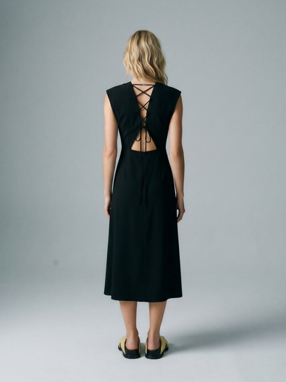 A.L.C. Amelie Black Lace Up Back Midi Dress Size 4 NWT Cotton